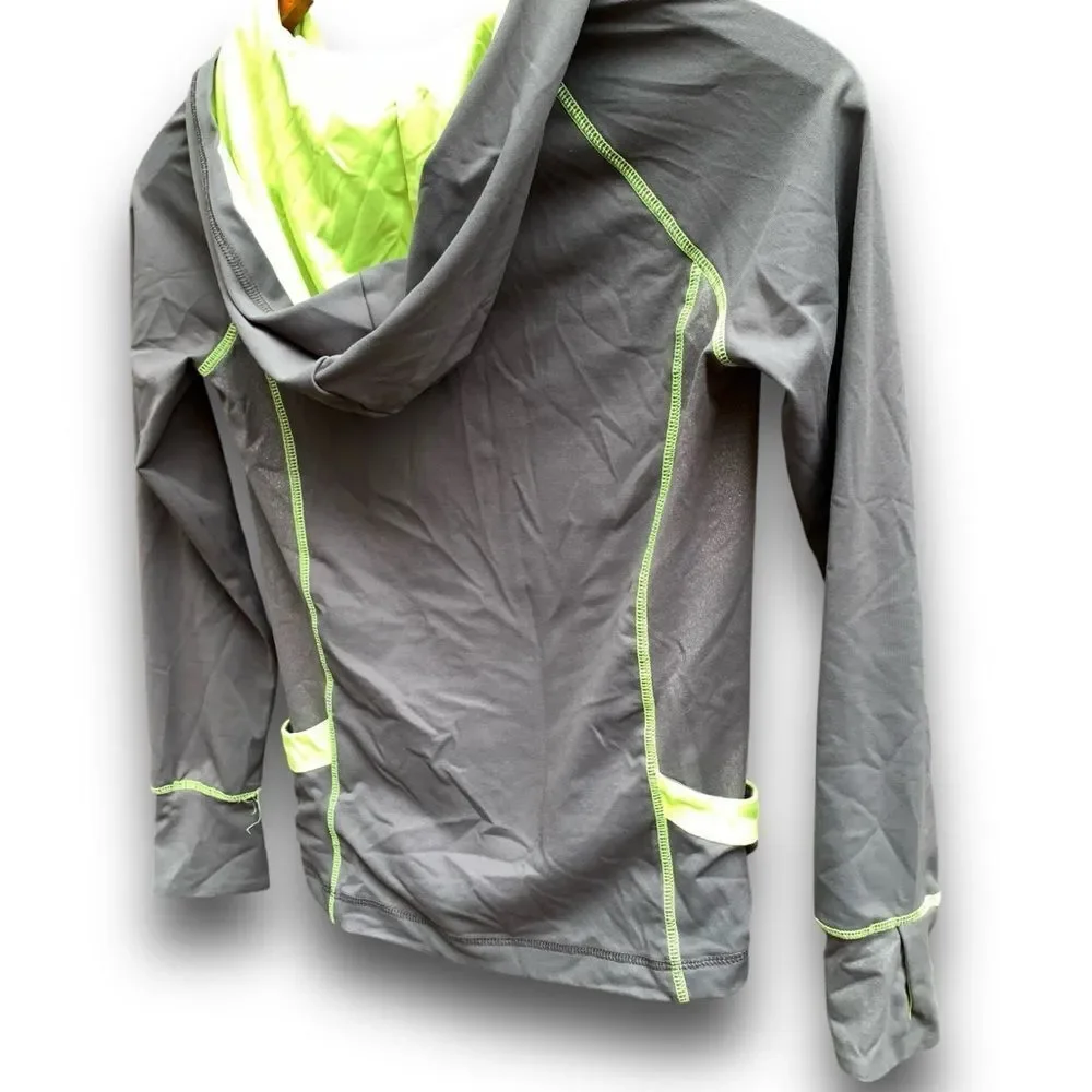 Justice Track Jacket Full Zip Grey Neon Green Lightweight Girl’s size 10